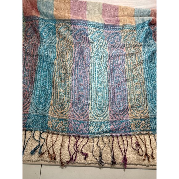Pashmina Women Paisley Scarf Shawl Pastels Silk Pashmina Blend Fringed 70x28" - Picture 3 of 9